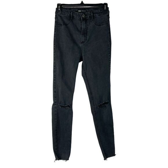 Zara SZ 4 The Skinny Jeans Hi-Rise Stretch Zip-Fly Pocket Distressed Frayed Hems - Picture 1 of 9